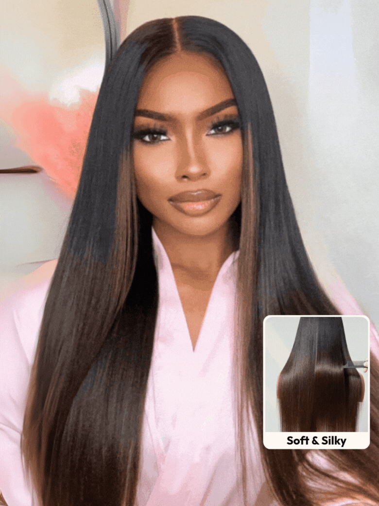UNice Bye-Bye Knots 7x5 Lace Black to Chestnut Brown Ombre Yaki Straight Drawstring Wig