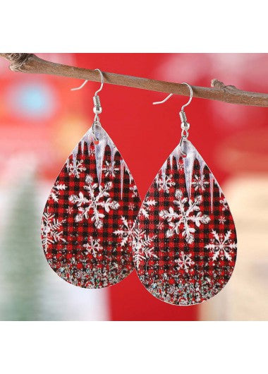 Modlily Christmas Wine Red Droplet Faux Leather Earrings - One Size