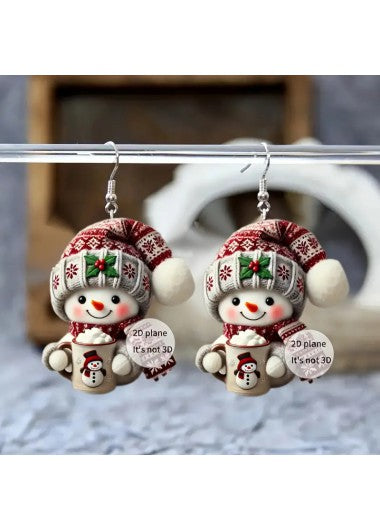 Modlily Christmas Wine Red Snowman Acrylic Earrings - One Size
