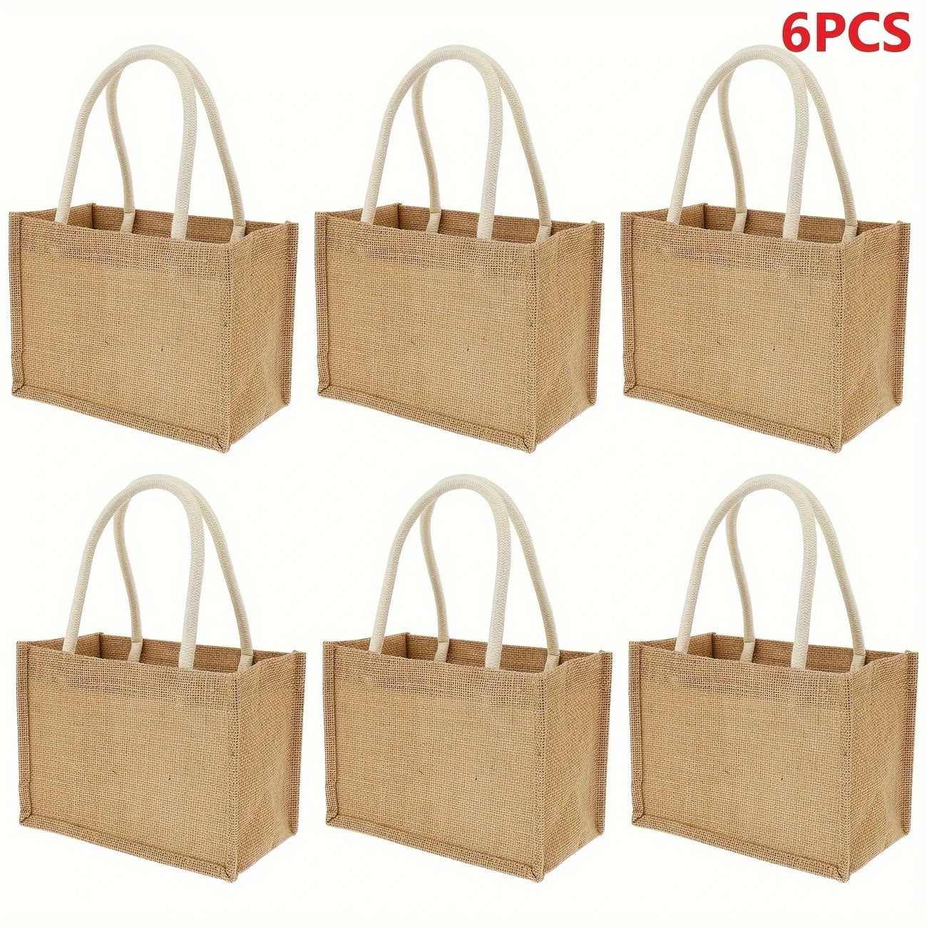 TEMU 6pcs Burlap Tote Bags With Sturdy Handles - - Brown, Lightweight & Durable For Beach, Shopping, School, Office, Parties - Reusable Grocery Bags,