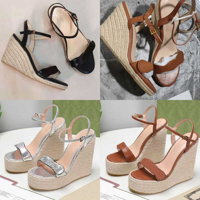 Women Wedge Platform Sandals Espadrille Matelasse Fashion Twine Braided Platform Heel Heels Leather Fisherman Shoes With Box NO291