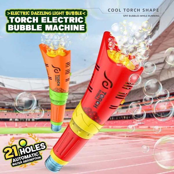 Novelty Games Torch soap bubble machine childrens handheld bubble gun perforated electric outdoor game childrens boys and girls sports toy Q