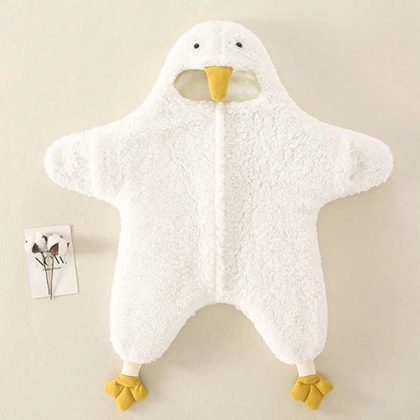 Rompers INS Cute Style Infant Toddlers Baby Sleeping Bag Winter Thickened Plush Clothes Starfish White Jumpsuit Boys Girls Bodysuit Y240814Y