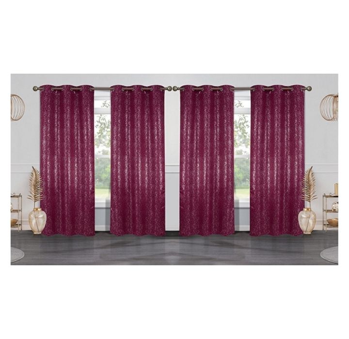 Metallic Textured 84" Blackout Grommet Top Curtain Panels (Set of 4) - Burgundy
