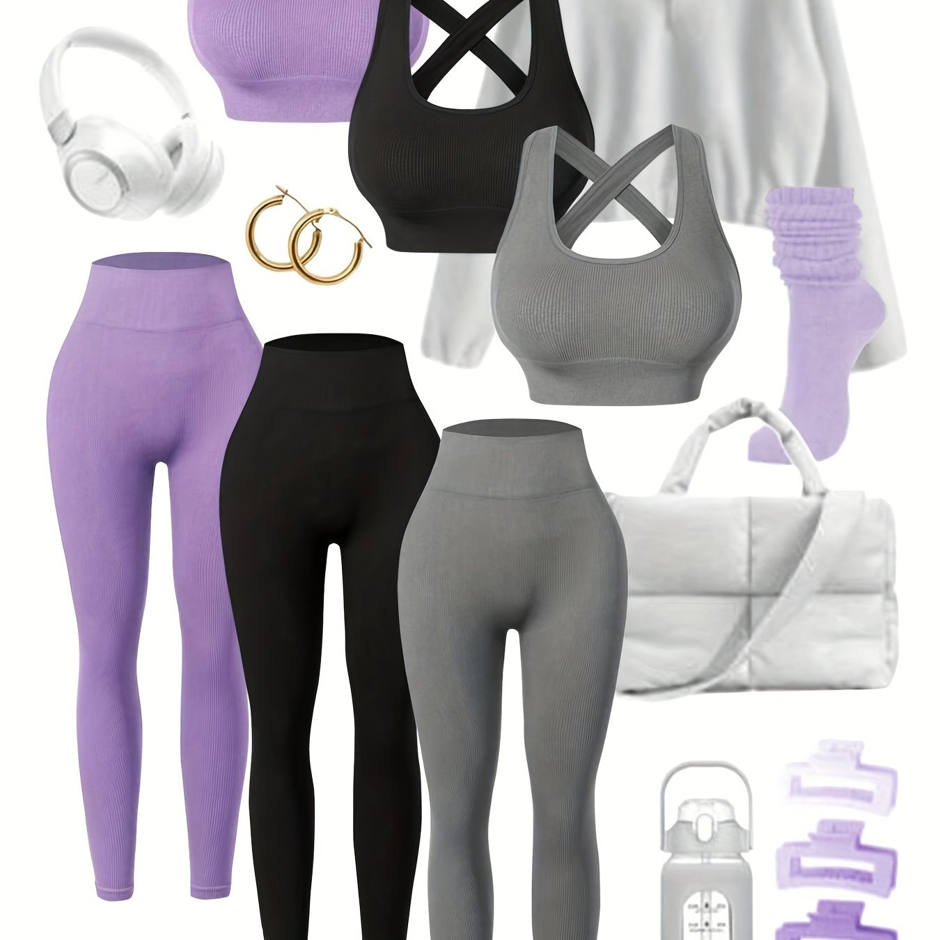 TEMU 3 Seamless Women's Activewear Sets High-stretch Backless Bra And Hip-lifting Leggings With Crossover Strap Details