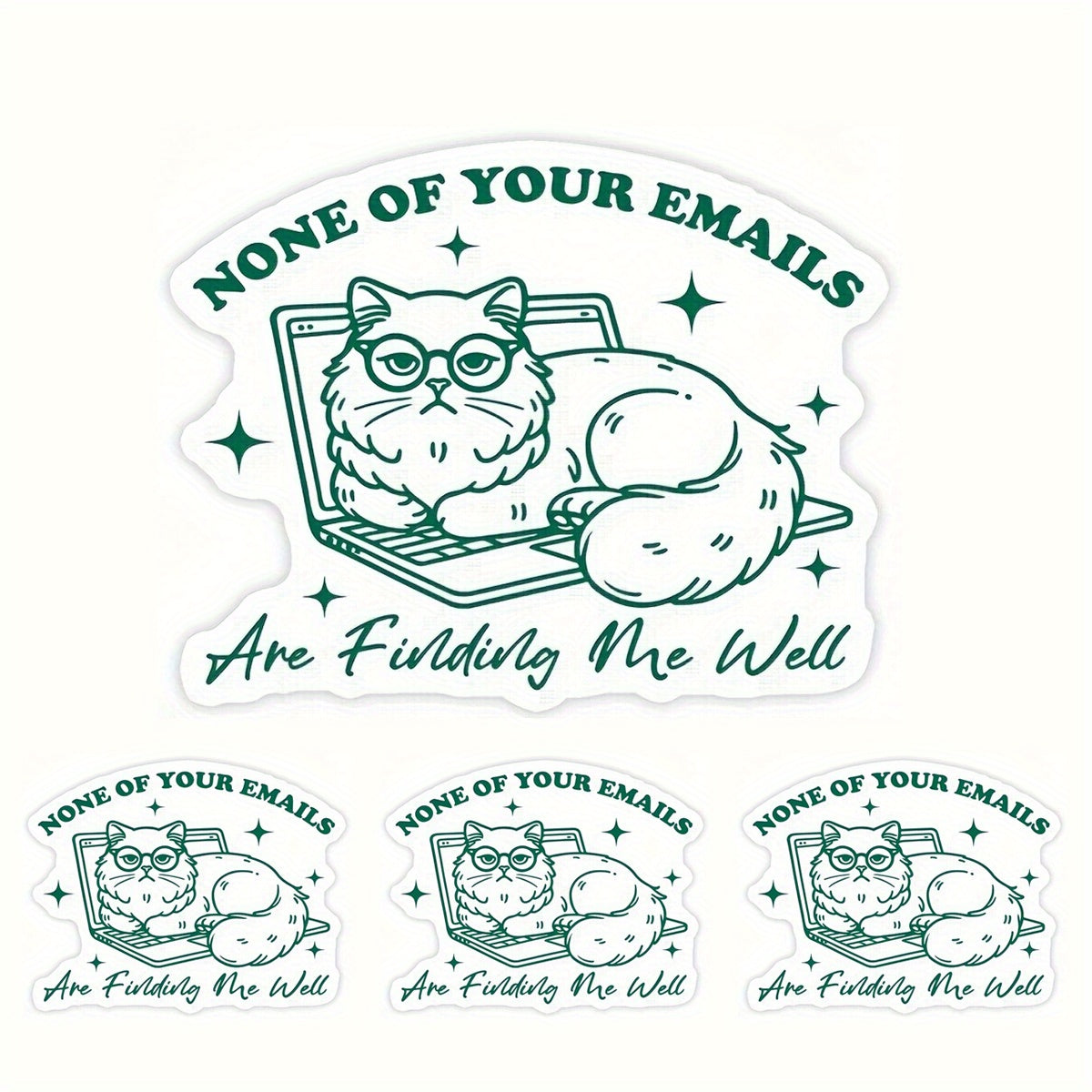 TEMU 4pcs Funny Cat Office Sticker- "your Emails Find Me" Vinyl Decal, Suitable For Notebook Computers, Desks, And Water Bottles- Design For Remote