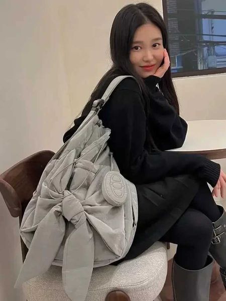 Single-shoulder bag Women Bag Nylon High-Capacity Fashion Casual Backpack Bow Drawstring Shoulder Bag Handbag All-match Z241023