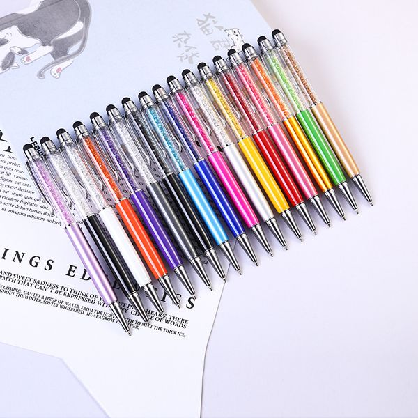 Fashion Design Creative Crystal Pen Diamond Ballpoint Pens Stationery Ballpen Stylus 20 Colors Oily Black Refill DH899