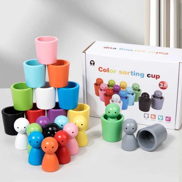 Montessori Color Sorting Toys Color Matching Sensory Game Wooden Peg Dolls in Cups Early Education Learning Toys For Toddler 3+XJ241212