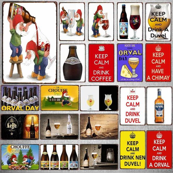 Orval Duvel Chouffe Beer Metal Tin Logo Stay Calm Retro Bar Wall Kitchen Restaurant Artist Cave Home Decor DU-6215A X241113