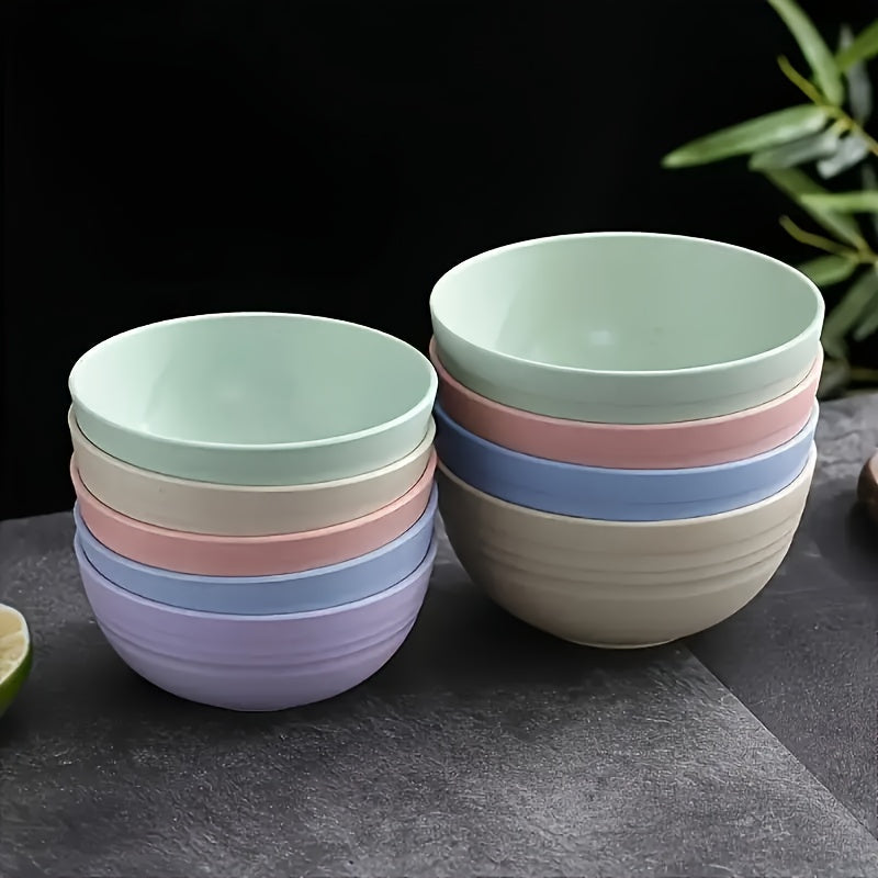 TEMU 8pcs Wheat Straw Bowl Set - Microwave & Oven Safe, Handmade, Non-toxic, Durable Plastic Material For Salads & Dinners
