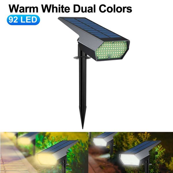 92 LED solar lawn light landscape spotlight garden solar spotlight bright and warm-white 2 light color adjustable walkway X241102