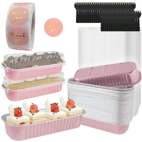 50Pcs Mini Loaf Pans with Lids and Spoons 6.8oz Rectangle Aluminum Foil Baking Pans Reusable Mini Bread Containers Muffin Tins 250118