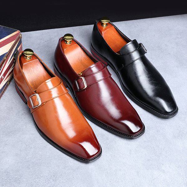 Retro Men&#039;s Microfiber Leather Square Toe Slip-on Buckle Casual Business Dress Shoes dh5727163