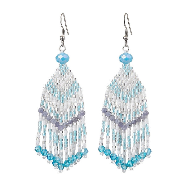 Boucles d'oreilles pendantes à pampilles en perles de verre pour femmes