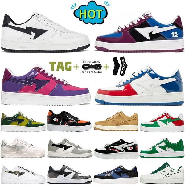 Designer Sta Casual Shoes Sk8 Sta Low Men Women Patent Leather Black White Navy Blue Nostalgia Red Camo Camouflage Skateboarding Sports Snea