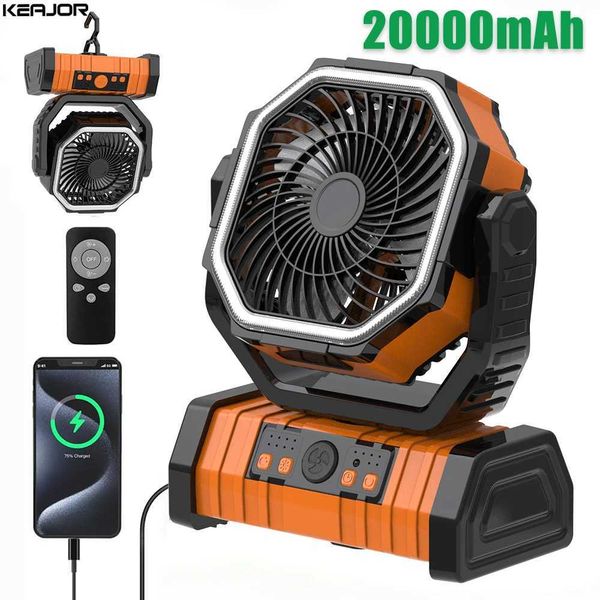 Electric Fans Camping Fan 20000mAh USB Charging Outdoor Wireless Portable Tent Ceiling with LED Light and Hook H250112