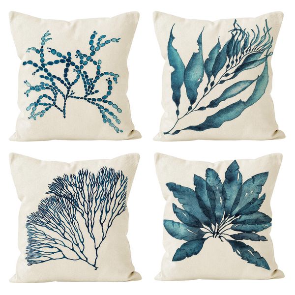 Digitally printed Abstract sketch plant pillowcase cushion covers 18X18 linen cushion cover