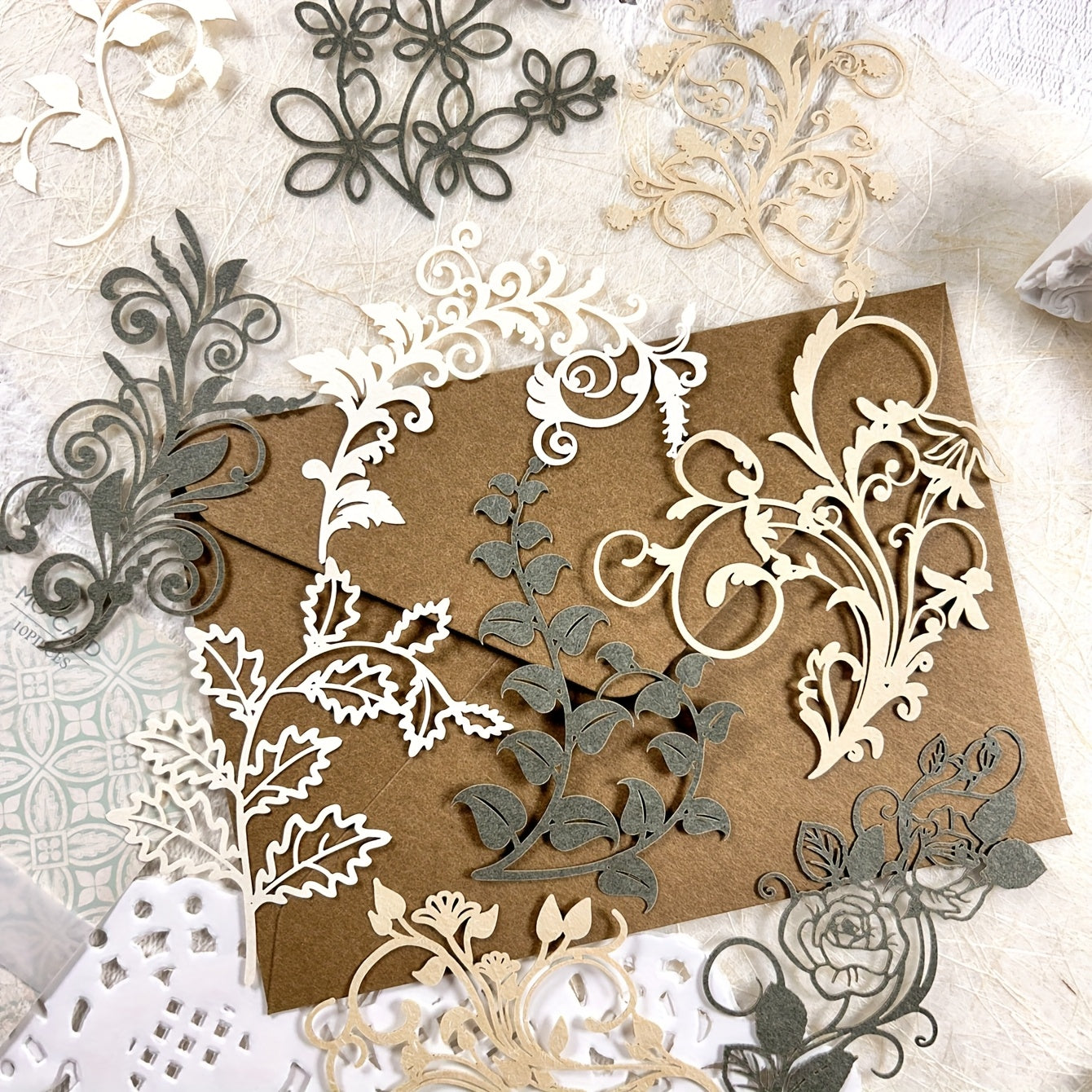 TEMU Pack Of 10 Sheets Of Retro Floral Branch And Leaf Hollowed Out Base Material Paper, Magazine Planning Scrapbooking Decorative Collage Diy Craft