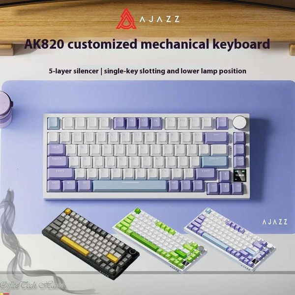 azz Ak820 nical Keyboard Customized Wired-Wireless 3-Mode Hot-Swap Soft Gasket Structure Rgb Backlit 75% Layout Portable