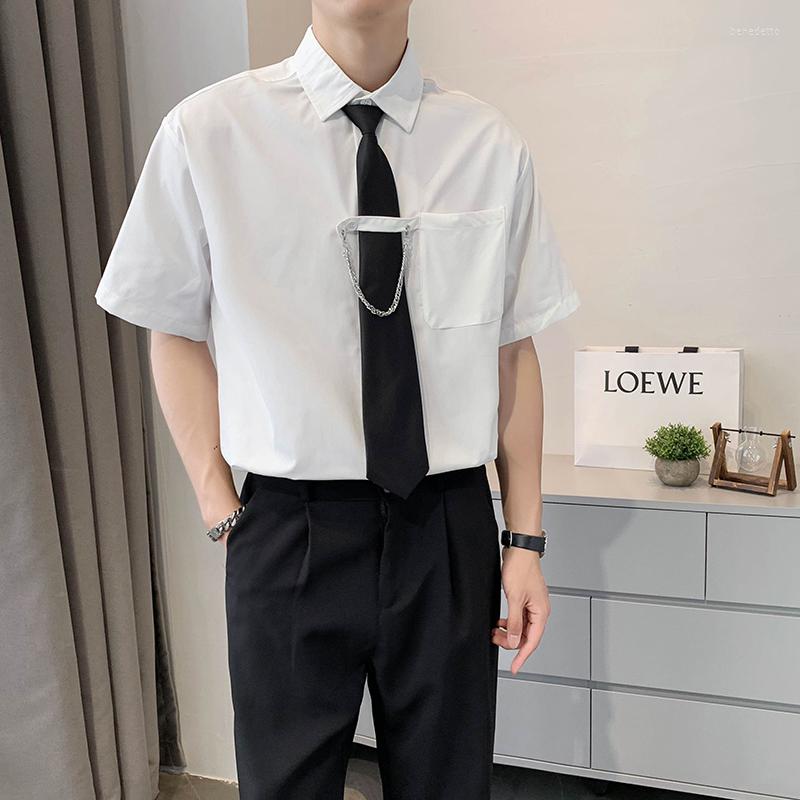 Men&#039;s Dress Shirts Summer Light Familiar Style Design Sense Tie Decoration Men&#39;s Short Sleeve Shirt Urban Youth Fashion Work Clothe