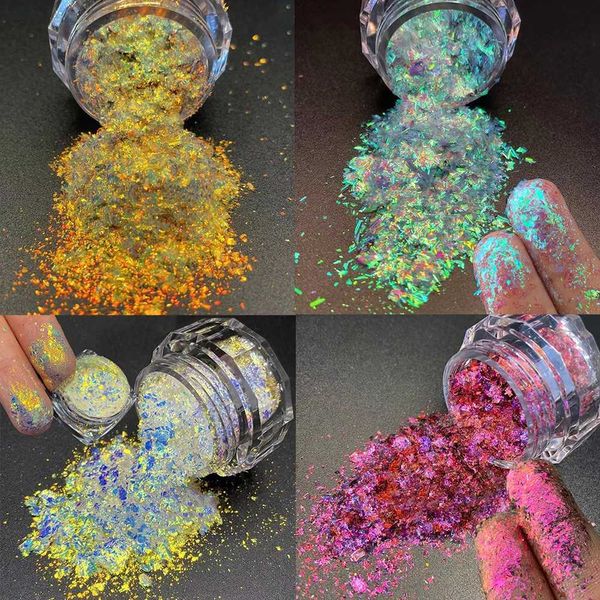 1 can of chameleon aurora nail sequins iris irregular shell protein stone fire nail glitter eye shadow makeup nail powder W240815