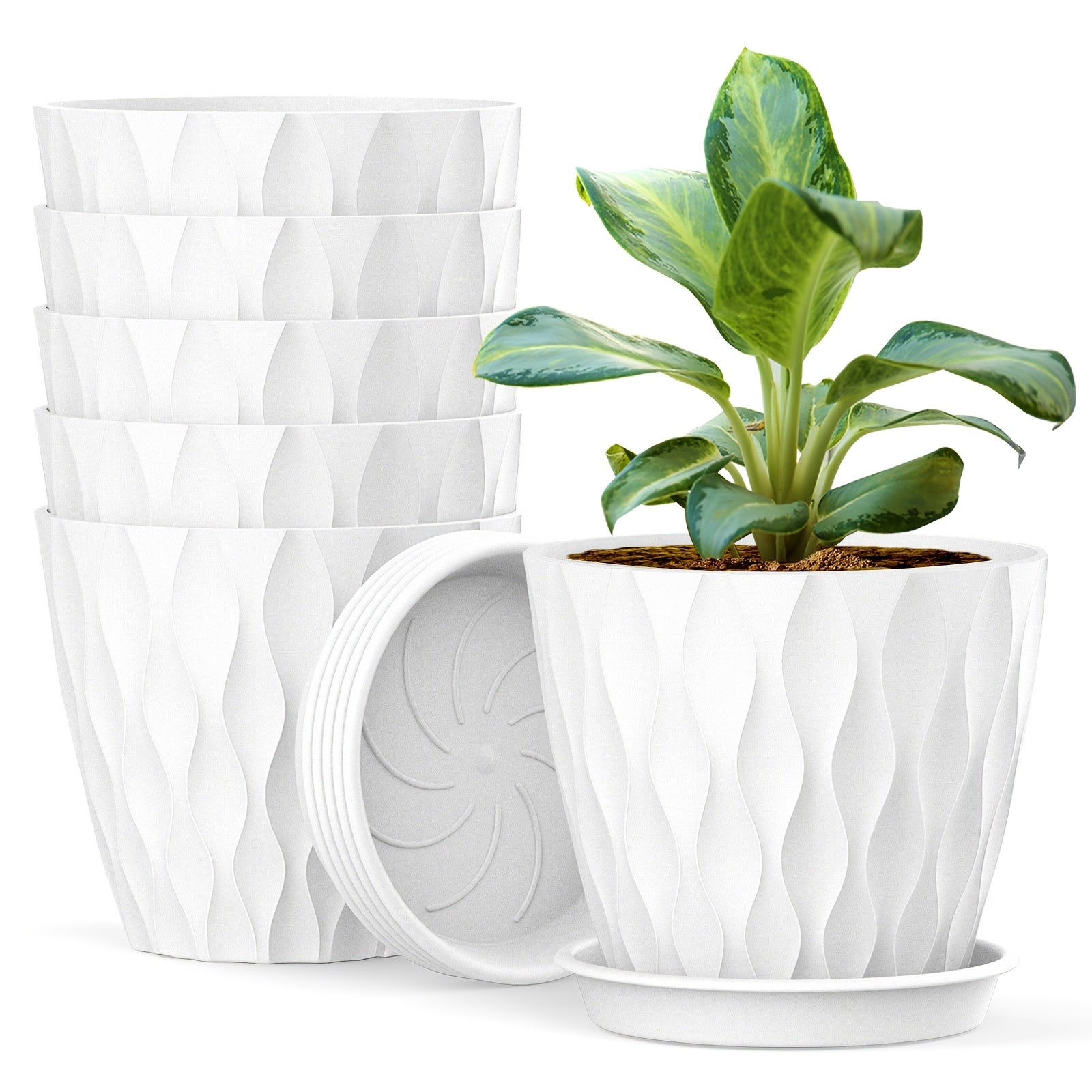 TEMU 6pcs 6" Water Ripple Plastic Planters With Drainage Holes - Versatile Indoor-outdoor Pots For Succulents, Plants & African Violets (plants Not