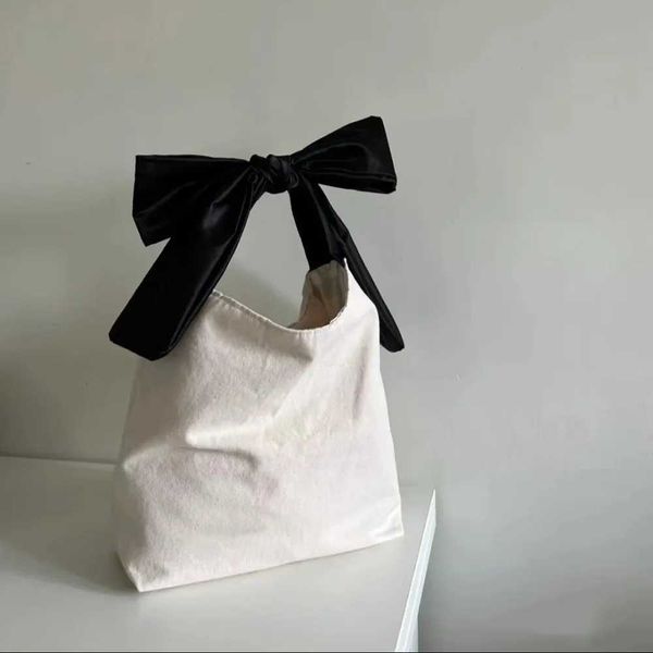 Sweet Y2k Fashion Shoulder Underarm Bag Casual Canvas Simple Clutches Trendy Chic All Match Bow Design Purse and HandbagsC241210