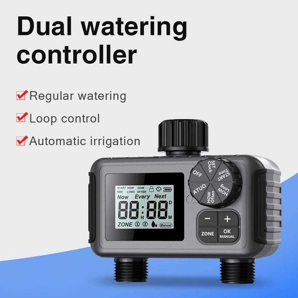 2-Outlet Automatic Water Timer Garden Irrigation Watering System Sprinkler Programmer Smart LCD Digital Watering Timer ToolsXJ241220