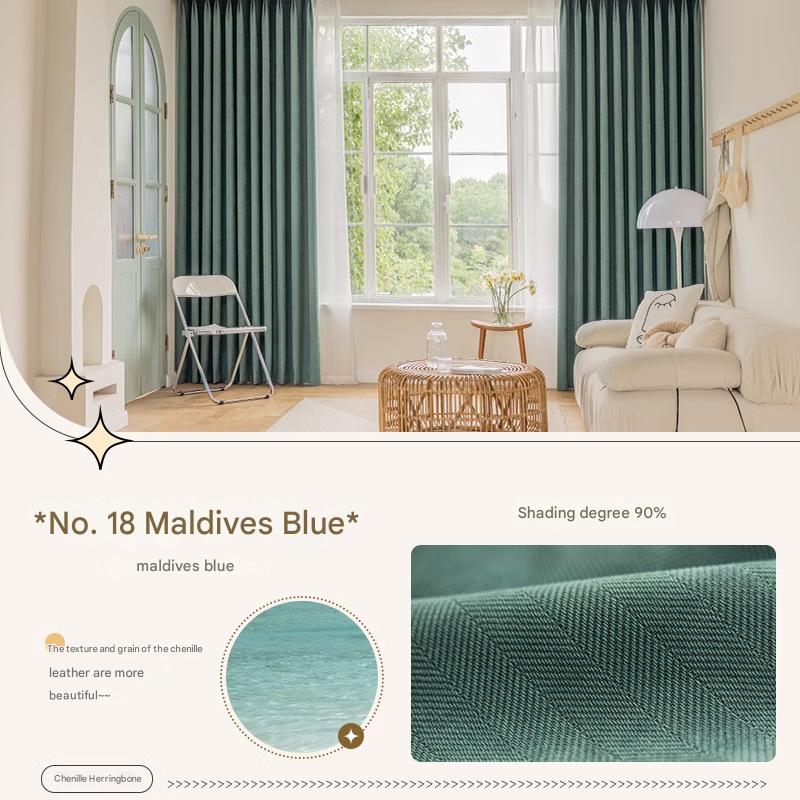 YL-36537 new chenille herringbone curtains high temperature setting modern simple finished product living room bedroom blackout curtain