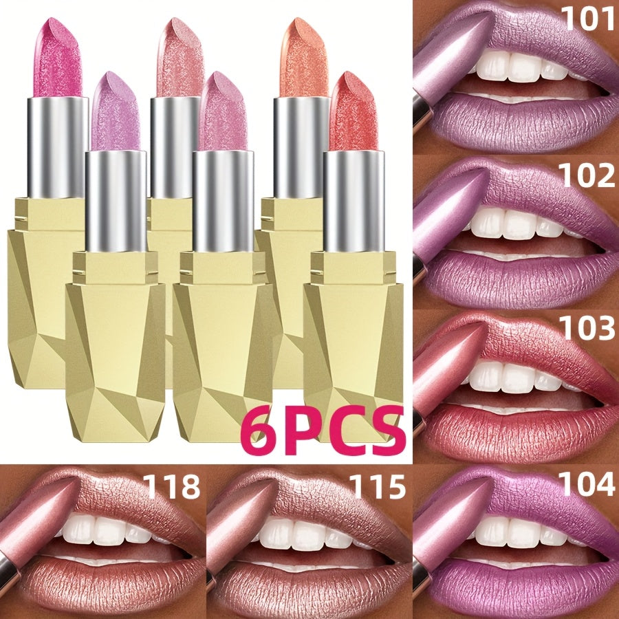 TEMU 6pcs Pearlescent, Sparkle, Lipstick For Women, Lipstick Waterproof Long, Lipstick Set, Lipstick 24 Hours Long Lasting, , Portable Travel Makeup