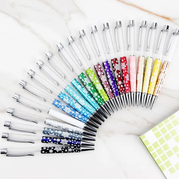 wholesale 20 Color Print Snow DIY Empty Tube Metal Ballpoint Pens Writing Gift Self-filling Floating Glitter Dried Flower Crystal Pen Ballpo