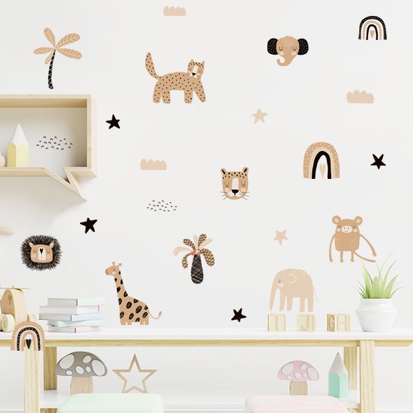 Party Decoration Boho Cartoon Cute Rainbow Safari Animals Star Nursery Wall Decals Art Posters Gifts Kids Room Girls Bedroom Sticker Home De