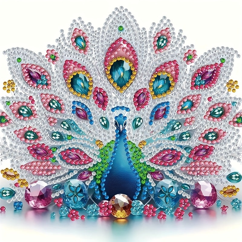 TEMU Diy 5d Peacock Opening Diamond Painting Kit 7. 87*7. 87in - Craft With Special Shaped Crystals And Rhinestones, Frameless Home Wall Decor,