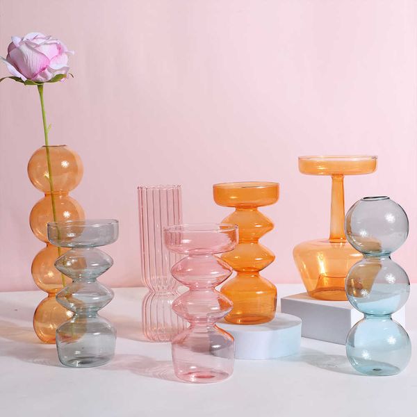 Vases INS Crystal ball bubble Glass Vase Flower arrangement hydroponics ball glass art flower ware Home Decor Tabletop Glass Vase P230411