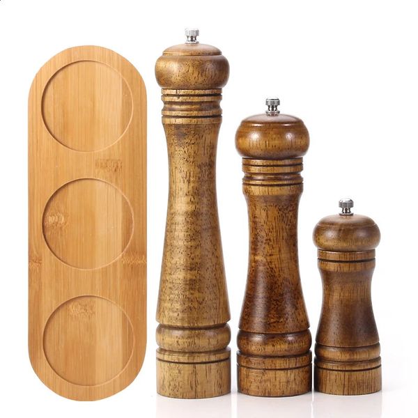 Wood Salt and Pepper Grinder Set Pepper Mill Salt Shakers wAdjustable Ceramic Rotor- Refillable - Oak Wood 241120