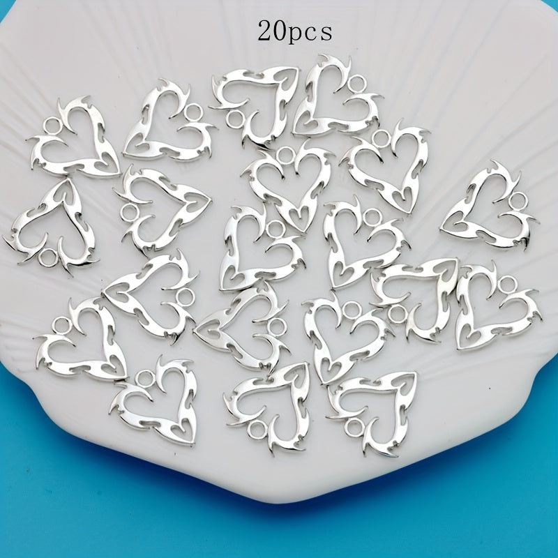 TEMU 20pcs Small Business Supplies Alloy Plated Antique Silvery Heart Charms Love Pendant Charms Bracelet Necklace-earrings Pendant For Making Alloy