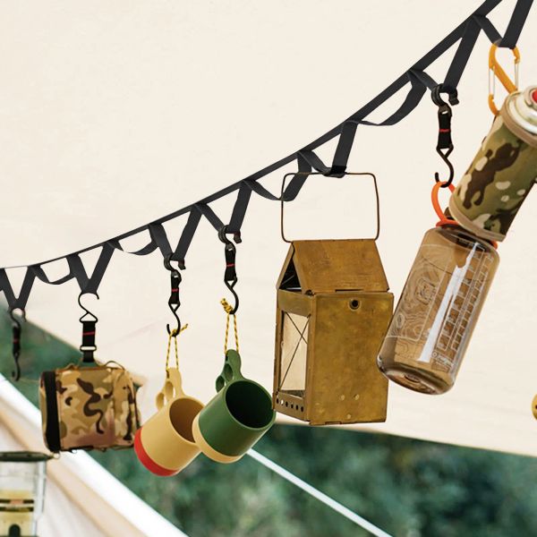 1.8-5m Outdoor Hanging Rope Portable Lanyard Canopy Hanger Camping Campsite Storage Strap Backpacking Hiking Tent Accessories