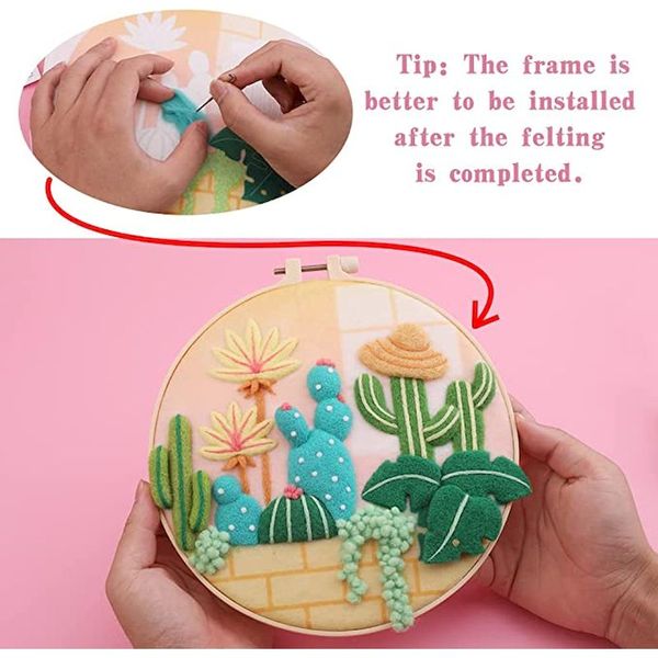 RUOPOTY DIY Wool Felting With Embroidery Cactus Frame Wool Painting Decorative Picture Handicraft Needle For Home Decor beginner
