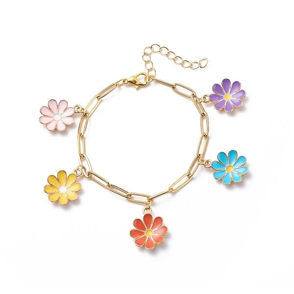 Legierungs-Emaille-Blumen-Charme-Armband mit Büroklammer-Ketten