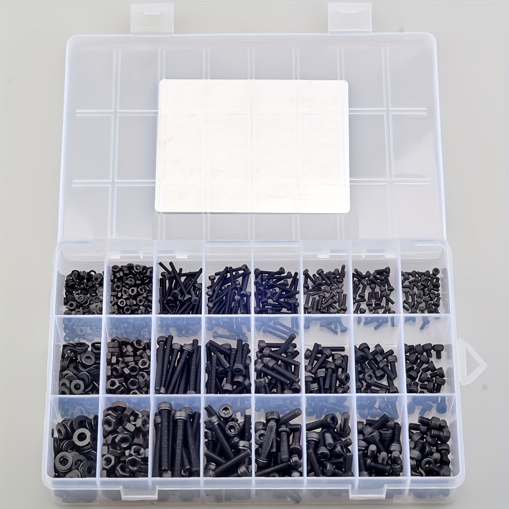 TEMU 1260pcs Heavy-duty -plated Metric Assortment Kit - 21-size (4mm-30mm) Hex Socket Head Screws With Nuts & Washers - 12.9 Alloy Steel Bolts For