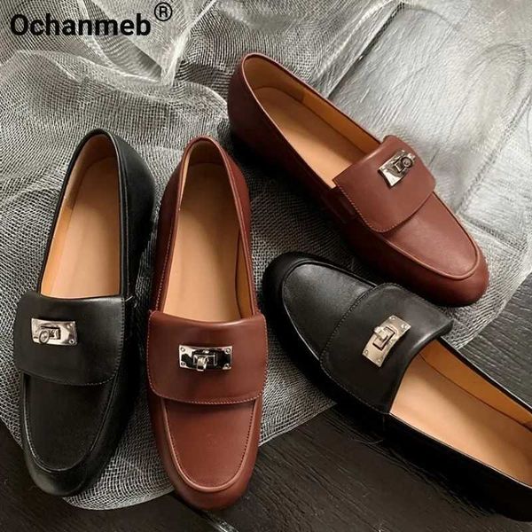 Dress Shoes Ochanmib sheepskin coat womens brand metal lock smooth casual shoes womens 2024 spring new casual shoes J241123