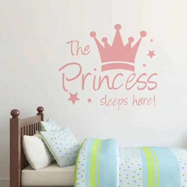 Baby Wall Sticker Crown Mural Background Kids Living Room Removable Decal The Prince Sleep Here Princess Bedroom Decor Y240730