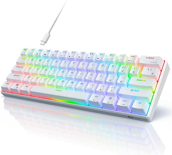 Mechanical Gaming Keyboard Programmable Q VIA RGB Backlit 61 Keys Ultra Compact Hot Swappable Red Switch White