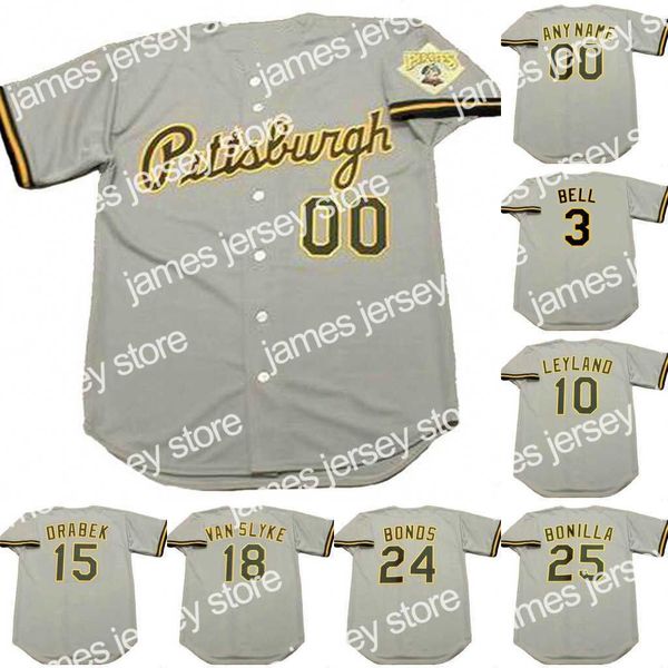 Baseball Jerseys Custom 3 JAY BELL 10 JIM LEYLAND 15 DOUG DRABEK 18 ANDY VAN SLYKE 24 BARRY BONDS 25 BOBBY BONILLA Pittsburgh 1992 Baseball