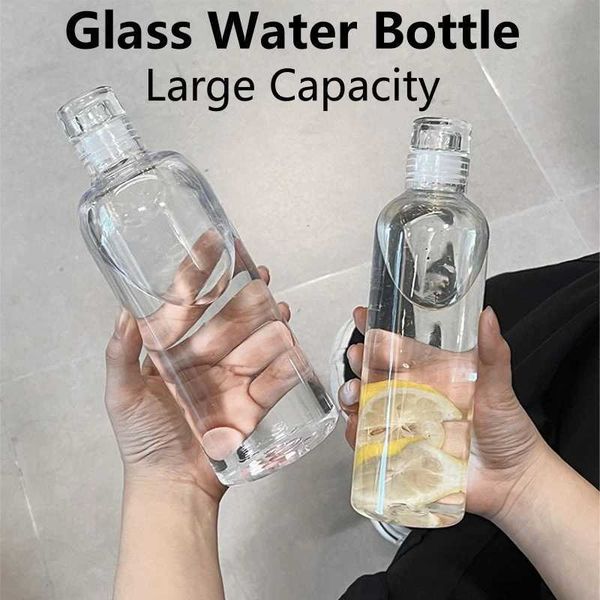 300-1000ml glass water bottle high acidity with time stamped lid used for beverages outdoor portable transparent milk juice cups W241026