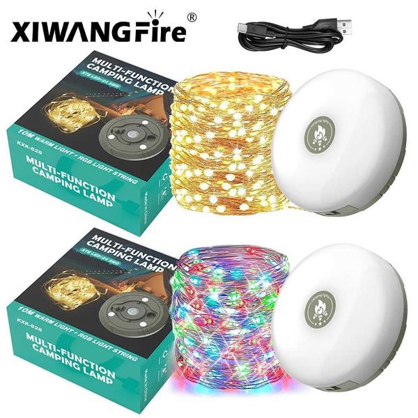 USB Rechargeable Camping Light 10meter Light String Outdoor Tent Light RGB Atmosphere Light XTE LED Flashlight with Magnet Hook Y240819