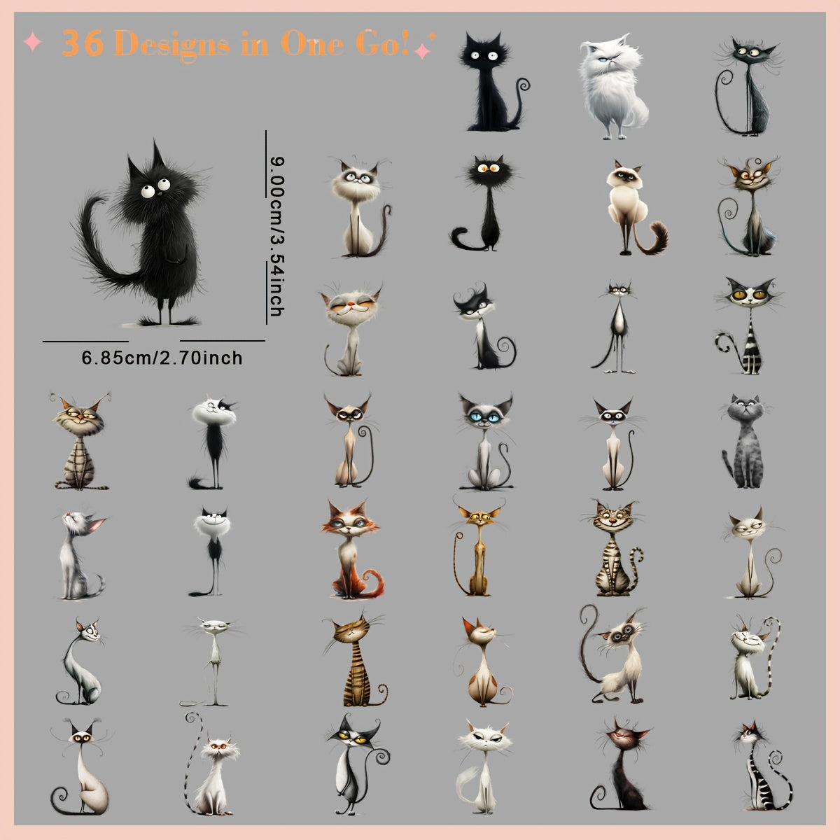 TEMU A Set Of 36 Quirky Cat Diy Heat Transfer Stickers, Featuring Washable Heat Transfer Designs, Suitable For , T-shirts, Masks, Jeans, And Plastic