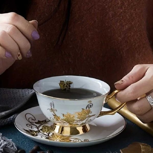 Cups Saucers 1 set of elegant pastry ceramic tea cup set with sauce and spoon -6.76 oz ceramic tea cup and coffee espresso cup L240910