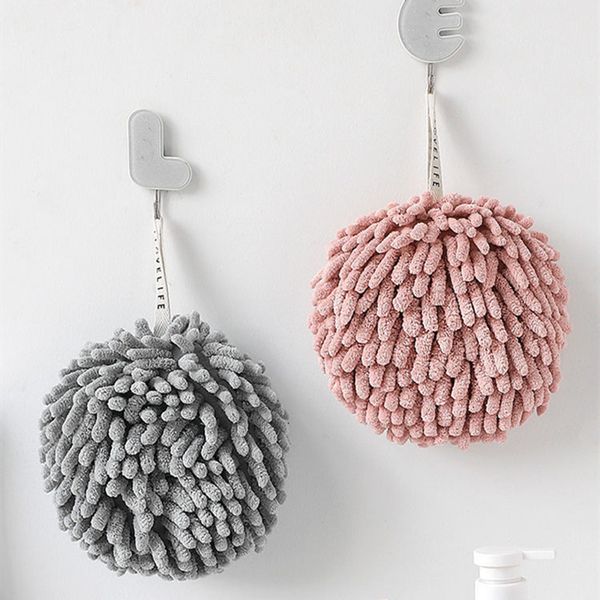 Kitchen Tools Sponge Chenille Hand Towel Hanging Absorbent Quick-drying Cloth Plush Thickened Microfiber Towel Ball Bathroom Accessories Toa